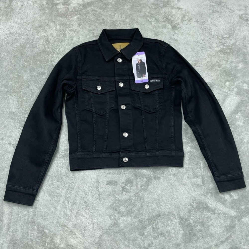 Calvin Klein Xs Black Classic Trucker Denim Jacket Stretchy Fit D0151